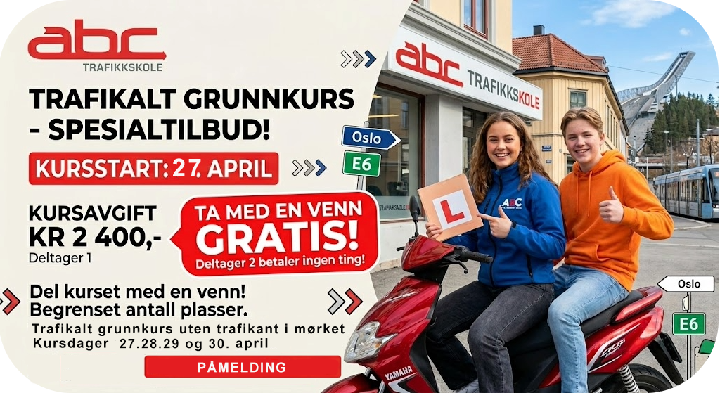 27. april trafikalt grunnkurs ABC trafikkskole 50% rabatt